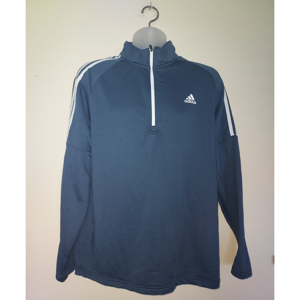 Adidas Golf Men's Pullover  Large 1/4 Zip  Long Sleeve French Terry Navy White